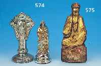BODDHISATVA, CHINA, 18. JH., ä HOLZ GE- SCHNITZT, IM 19. JH. üBERMALT, VERGOLDET, KRAKELIERT UND SPANNUNGSRIßIG, FARBFEHLSTELLENH. CA. 17 ...