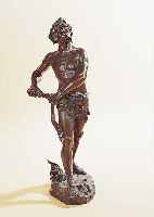 GROßE BRONZEFIGUR, SIGN. H. FUGERE (HENRY F., GEB. 1872), KRIGER BEIM ZIEHEN DES SCHWERTES, AM SOCKEL BEZ.: PRO ARIS ET FOCIS, SIGNIERT, H. CA. 84 ...