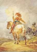 VERNET, CARLE, 1758-1836, REITER VOR EINER SCHLACHTENSZENE, AQUARELL/ PAPIER, LINKS UNTEN SIGN., CA. 30 X 24 CM, PP, U.GL., R.
