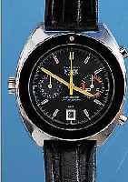 HEUER ARMBANDCHRONOGRAPH AUTAVIA, SCHWEIZ UM1969, EDELST. MASSIV, BODEN GESCHR., ZUR BESSEREN STOPPBED. KRONE AUßEN 9, LüNETTE BEIDS. ...