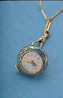 BUCHERER ANHäNGEUHR IN FORM EINER GLOCKE, ELOXIERT, SCHWEIZ UM 1958, STEGGLIEDERKETTE M. GG-AUFLAGE, RUNDANKERW. VON AS, 17 ST., HANDAUFZUG, ...