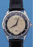 OMEGA HERRENARMBANDUHR, REF.-NR. 2791/8, SCHWEIZ UM 1955, EDELST., BODEN GEDR., BEI FERTIGST. WASSERD., 2-FARB. ORIG.-BLATT AL- TERSBED. L. ...