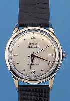 CYMA HERRENARMBANDUHR AUTOMATIK, SCHWEIZ UM 1950, METALL VERCHR., BER., EDELST.-BODEN GEDR., SOG. HAMMERAUTOMATIK, WERK VERG., 17 ST., KAL. ...