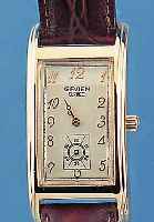 GRUEN CURVEX HERRENARMBANDUHR REPLIKA VON 1938 AKTUELLE PRODUKTION M. QUARTZWERK, METALL HARTVERG., EDELST.-BODEN GEDR., IN SICH GEW., LEDERB., ...
