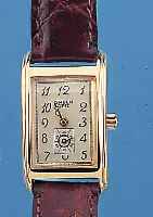 GRUEN CURVEX DAMENARMBANDUHR REPLIKA VON 1938, AKTUELLE PRODUKTION M. QUARTZWERK, METALL HARTVERG., EDELST.-BODEN GEDR., IN SICH GEW., LEDERB., ...
