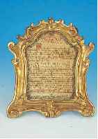 BAROCKRAHMEN, 18. JH., GESCHNITZES HOLZ, BUCHSTABENMALEREI: MESSTEXT DER WANDLUNG IN LATEINISCH, GESAMTMASS CA. 27,5 X 32 CM