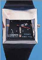 SPACEMAN HERRENARMBANDUHR AUDACIEUSE, SCHWEIZ UM 1972, METALL VERCHR., ORIG.-LEDER- B. M. STIFTSCHL., FUTURISTISCHES DESIGN VON ANDRE LE ...