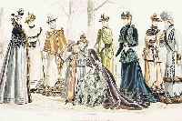 DREI KOLORIERTE STAHLSTICHE, UM 1890, VERSCH. MODEDARSTELLUNGEN, KOLORIERT, AUS: LE MONITEUR DE LA MODE, DOPPELBLäTTER MIT BUGFALTEN, ...