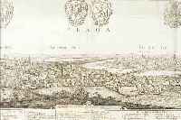 KUPFERSTICH, M. MERIAN, UM 1650, GESAMTAN- ANSICHT VON PRAG, AUS DEN TOPOGRAPHISCHEN BöGEN MäHREN UND SCHLESIEN, CA. 27 X 110 CM, IM PP, VON ...