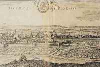KUPFERSTICH, M. MERIAN, UM 1650, AUS THEATRUM EUROPäUM, GESAMTANSICHT HILDESHEIM, CA. 23 X 62 CM, PP