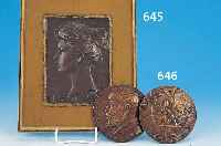ZWEI PLAKETTEN, UM 1900, BRONZE, RELIEF. DARST., 1 X SCHMIED BEI DER ARBEIT; 1 X PROFIL- DARST., BEZ. WILH. LORENZ, 1876-1901, SIGN. R. ...