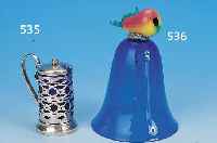 TISCHGLOCKE, VENEDIG, 30ER J., BLAUES GLAS, BEKRöNUNG IN FORM EINER VOLLPLASTISCHEN BIRNE AUS BUNT EINGEFäRBTEM GLAS, H. 13 CM