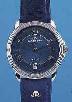 MAURICE LACROIX HERRENARMBANDUHR AUTOMATIK, REF.-NR. 11577, SCHWEIZ UM 1999, EDELST. POL.,BEIDS. SAPHIRVERGL., UNGETR. LAGERW., ORIG.- LEDERB. M. ...
