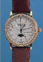 LOUIS ERARD HERRENARMBANDUHR VOLLKALENDER, SCHWEIZ UM 1999, METALL HARTVERG., BEIDS. MINERALVERGL., BODEN GEDR., VOLLKALENDER INCL.MONDPHASE, ...