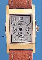 NUMA JEANINN HERRENARMBANDUHR, SCHWEIZ UM 1970, METALL VERG., RECT.-FORM, EDELST.-BODEN SCHARNIER, ORIG.-ETUI, STILTYP. 30ER JAHRE, 17 ST., ...