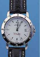 ATLANTIC HERRENARMBANDUHR WORLDMASTER, REF.-NR. 3904, SCHWEIZ UM 1997, EDELST. MATT., LüNETTE U. BODEN POL., BEIDS. SAPHIRVERGL., AUTOMATIK, ...