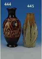 VASE, FRANKREICH, SIGN, MORVAN, UM 1920, KERAMIK, IN SICH GEDREHT MIT ANGEDEUTETEN HENKELN, BRAUNE UND GRAUGRüNE LAUFGLASUREN, H. CA. 22 CM