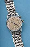 HARMAN ARMBAND-CHRONOGRAPH, REF.-NR. 613902, SCHWEIZ UM 1939, METALL VERCHR., EDELST.-BOD. U. GLASR. AUFGEDR., VERS. ...