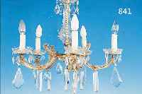 DECKENLAMPE, WOHL ITALIEN, 50ER JAHRE, GLASUMMANTELTE METALLMONTUREN, 5 BRENNSTELLEN, GLASBEHANG NICHT GANZ KOM- PLETT, H. ...