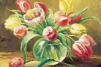 UNBEK. KüNSTLER 1. HäLFTE 20. JH., GELBE UNDROTE TULPEN IN EINER GLASVASE, ÖL/LWD., UN- LESERL. SIGN., 50 X 60 CM, R.
