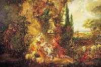 UNBEK. KüNSTLER DES 19. JH., KOPIE NACH DEM ORIGINAL VON FRANCOIS BOUCHER IM PARISER LOUVRE, HIER: SCHäFERSZENE, ÖL/LWD. (REST., ...