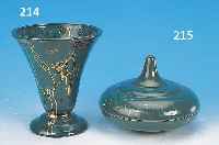 TRICHTERVASE, KELLER & GUERIN, UM 1930, STEINGUT MIT GRüNER GLASUR UND VERLAUFENDEM GOLDDEKOR, H. CA. 16,5 CM, LEICHT BERIEBEN
