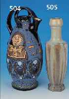 GROßE KANNE, AMPHORA, UM 1920, STEINGUT, REICH GERITZT UND BUNT BEMALT, äGYPTISCHE MOTIVE, GEKREUZTER HENKEL, H. CA. 38 CM