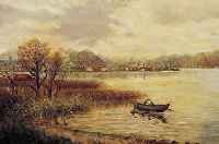 PRINZ, KARL LUDWIG, *1875 WIEN - 1944, ÖSTERREICHISCHER LANDSCHAFTSMALER, WERKE U.A. IM MUSEUM DER STADT WIEN, HIER: FISCHERBOOT AUF EINEM ...