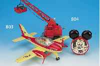 KONVOLUT ZWEI TEILE BLECHSPIELZEUG, CA. 60ER JAHRE, BEST. AUS EINEM FLUGZEUG, GEMARKT JOUSTRA, MIT SCHWUNGRADANTRIEB, KRAN, METALL ROT ...