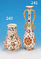 VASE , WOHL FISCHL/BUDAPEST, UNGARN, UM 1890, STEINGUT CREMEFARBEN GLASIERT, MIT BUNTER FLORALER EMAILMALEREI, H. CA. 18 CM