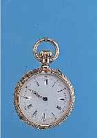DAMENTASCHENUHR LEPINE REF.-NR. 127309, SCHWEIZ UM 1875, GG 750/000, TIEFE RUNDUM- GRAV., EMAILBL., ORIG. GEBL. STILFORMZEIGER, GOLDCUV., ...