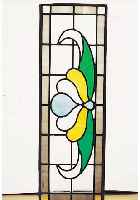 BLEIGLASSCHEIBE, UM 1910, BUNTE GLASEIN- SäTZE, 25.5 X 75 CM, MIN. RISSIG