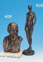 BRONZESKULPTUR, DAT. 1948, BüSTE DES LENIN, SIGN. U. DAT. DOROZSMAI 1948, H. 21 CM, AUF MARMORSOCKEL, (ABB. DES LENIN DURFTEN IN DER EHEM. DDR ...
