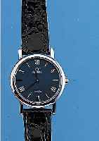 OMEGA DAMENARMBANDUHR , DE VILLE, EDEL- STAHLGEH., SAPHIRFLACHGLAS, QUARTZ, AB HERST. BIS 30 M WASSERDT., UNGETR. LAGERWARE, LEDER- BD., ORIG. ...