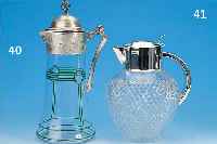 JUGENDSTILKANNE, DEUTSCH, UM 1914, FARBLOSES GLAS, METALLMONTUR, H. 37.5 CM, DECKEL MIT WIDMUNG UND DAT., 1914, MONTUR ...