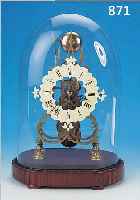 SKELETTUHR, FRANKREICH, UM 1880/1900, FURNIERTER HOLZSOCKEL, GLASDOM, FILIGRAN SKELETTIERTES MESSINGPLATINENWERK, GIEBEL IN ...