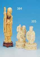 PAAR ELFENBEINSKULPTUREN, CHINA, 20. JH., FISCHER UND FRAU MIT LAUTE, FEIN GESCHNITZTER SOCKEL, H. JE CA. 10,5 CM