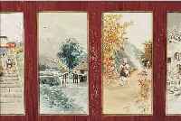 OMURA, H., JAPANISCHER KüNSTLER UM 1900, , VIER KLEINE AQUARELLE, VIER JAHRESZEITEN, ALLE HANDMONOGRAMMIERT, JE CA. 18,5 X 9 CM, U.GL., IN ...