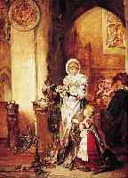 GAISSER, JAKOB EMANUEL, AUGSBURG 1825-1899 MüNCHEN, IN DER KIRCHE, VORNEHME DAME BLICKTWOHLWOLLEND AUF IHRE KLEINE TOCHTER HERAB, ÖL/HOLZ, ...