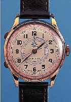 ROCAR SCHEINARMBANDCHRONOGRAPH, SCHWEIZ UM 1940, METALL VERG., ORIG.-BLATT M. TELEMETER- AUßEN- U. TACHYMETERINNENSKALA, ROSKOPFTYP. WERKAUFBAU, ...