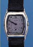 MOVADO HERRENARMBANDUHR, REF.-NR. 21613, SCHWEIZ UM 1935, 935ER SILBER, SCHARNIERBODEN,TONNENFORM, RAND SCHMUCKGEPR., BOMB. MINERAL- GL., REST. ...