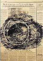 DROESE, FELIX, GEB. 1952, DER DOPPELTE MITTELPUNKT, BEDRUCKTES ZEITUNGS-PAPIER, 1989, HANDSIGNIERT UND BETITELT, CA. 47 X 31 CM