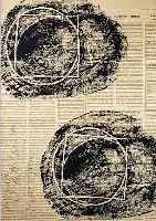 DROESE, FELIX, GEB. 1952, DER DOPPELTE MITTELPUNKT, BEDRUCKTES ZEITUNGS-PAPIER VON 1989, HANDSIGNIERT UND BETITELT, CA. 57 X 40 ...