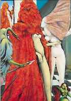 ZEITGENöSSISCHER RUSSISCHER KüNSTLER, SURREALISTISCHE DARSTELLUNG, ÖL/LWD, RE. U. UNLESERLICH SIGN., CA. 60 X 42 CM, U.GL., R.
