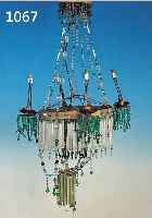 HäNGELAMPE, BöHMEN, UM 1900, BUNTES GLASGEHäNGE, VIER BRENNSTELLEN, GEHäNGENICHT KOMPLETT, EIN TROPFFäNGER FEHLT, UM- ...
