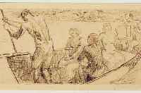 SCHINNERER, ADOLF FERDINAND, 1876-1949, BOOTSPARTIE, RADIERUNG, HANDSIGNIERT, RüCKSEI-TIG MIT HANDSCHRIFTLICHER WIDMUNG, CA. 10 X 19,5 CM, ...