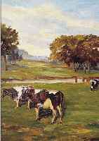 LAUER, GEORG, GEB. 1901, KüHE AUF DER WEIDE AN EINEM BACHLAUF, ÖL/LWD, RE. U. SIGN. UND DAT. 46, CA. 70 X 80 CM, R.