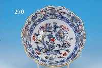 SCHALE, MEISSEN, UM 1860, PORZELLAN, BLAUE BEMALUNG, ZWIEBELMUSTER, ROT- U. GOLDGEHöHT, WELLENRAND MIT FüNF AUSGEZOGENEN ECKEN, INNEN U. AUßEN ...