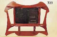 WANDSPIEGEL MIT ABLAGEN, FRANKREICH, SIGN. MAJORELLE, UM 1900-10, MAHAGONI, RüCKSEITIG ALTES KLEBEETIKETT, SPIEGELGLAS ...