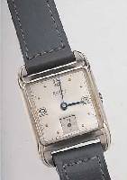 BUREN HERRENARMBANDUHR GRAND PRIX, REF.-NR. 241210, SCHWEIZ UM 1945, EDELST., KONKAVGL., ZEITIDENT. LEDERB., WOHL ALTER LAGERBEST., BODEN GEDR., ...